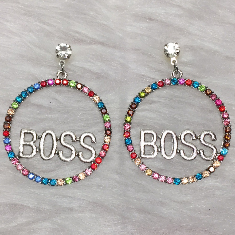 🌹Sassy Multi Color Rhinestone Hoop Boss Earrings